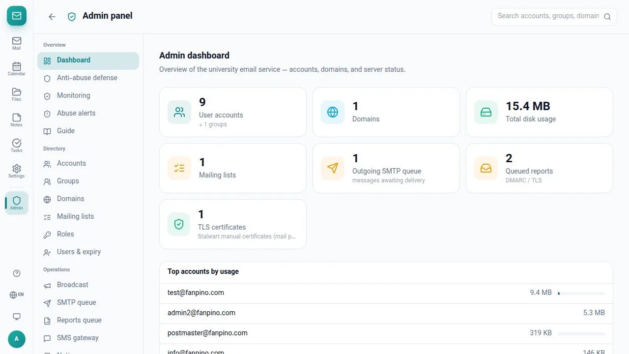 Built-in server admin panel