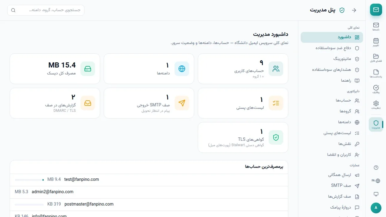 پنل مدیریت سرور داخلی