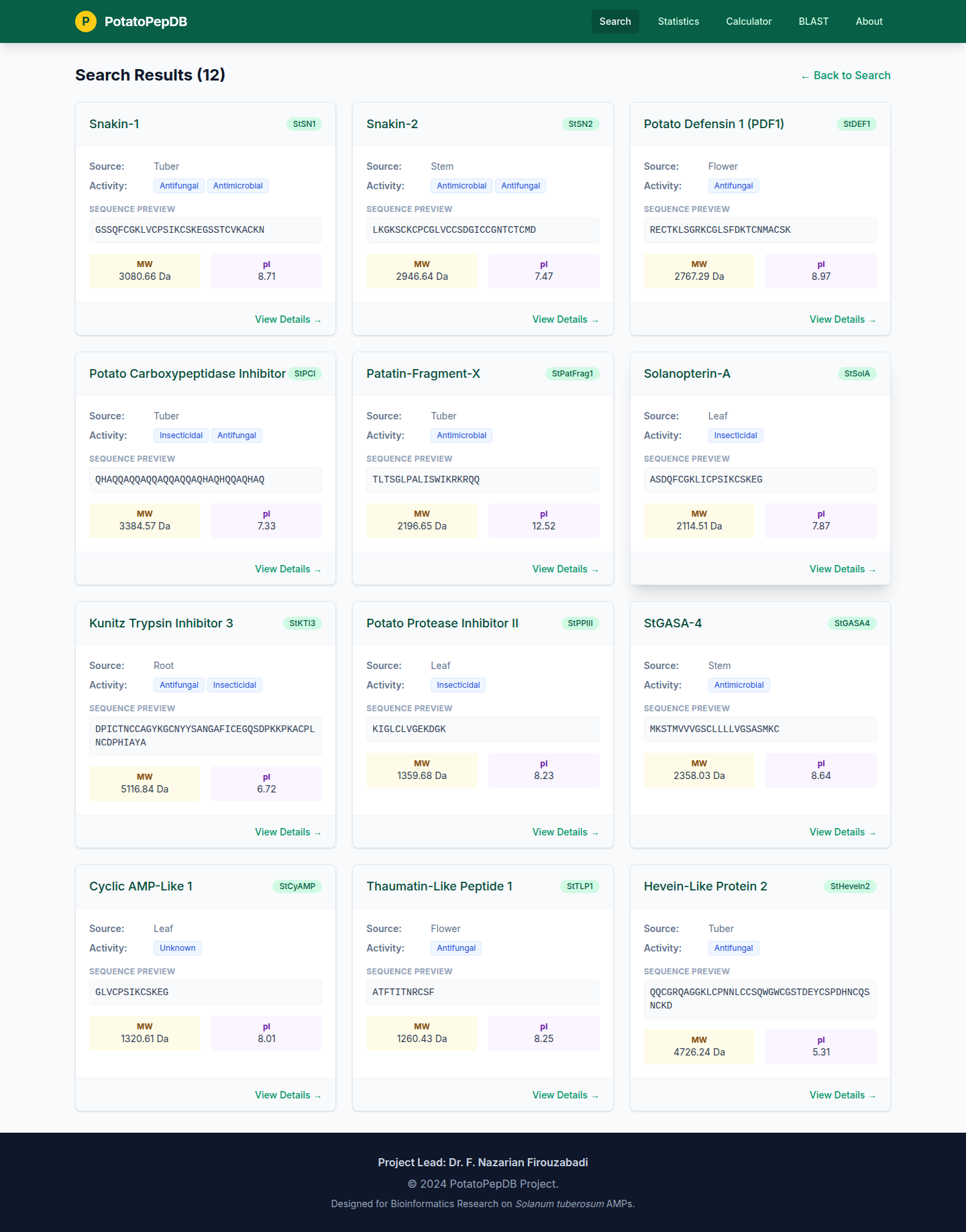 Search results with sequence and property previews